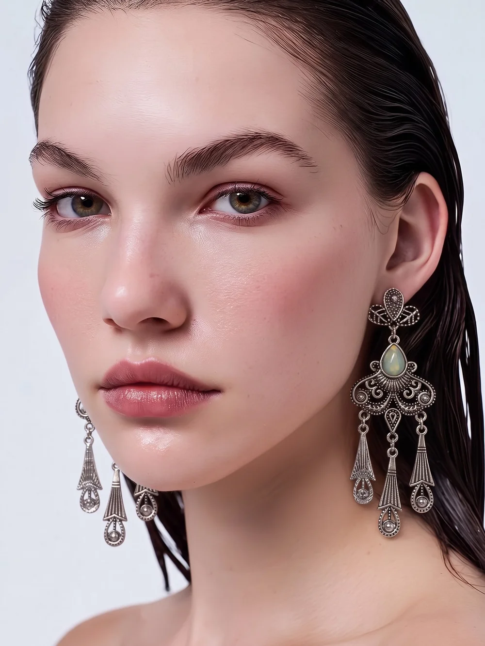 paparazzi Silver-Tone Filigree Chandelier Earrings with Pale Green Accent